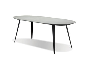 TULUM Oval Dining Table Matte Grey Epoxy Concrete Texture, Black Galvanized Steel | Mobital - DTA-TULU-GREY-BLACK