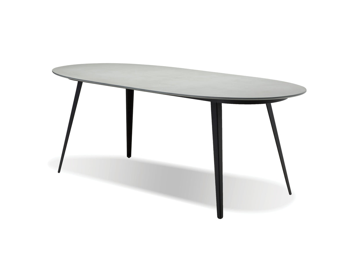 Oval Dining Table Matte Grey Epoxy Concrete Texture, Black Galvanized ...