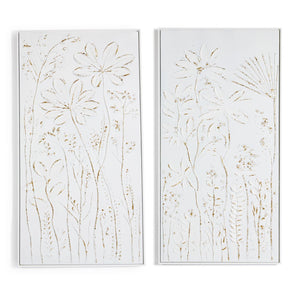 Set of 2 Tall Floral White Textured Plaster Wall Art | Tozai Home - DYM011-S2