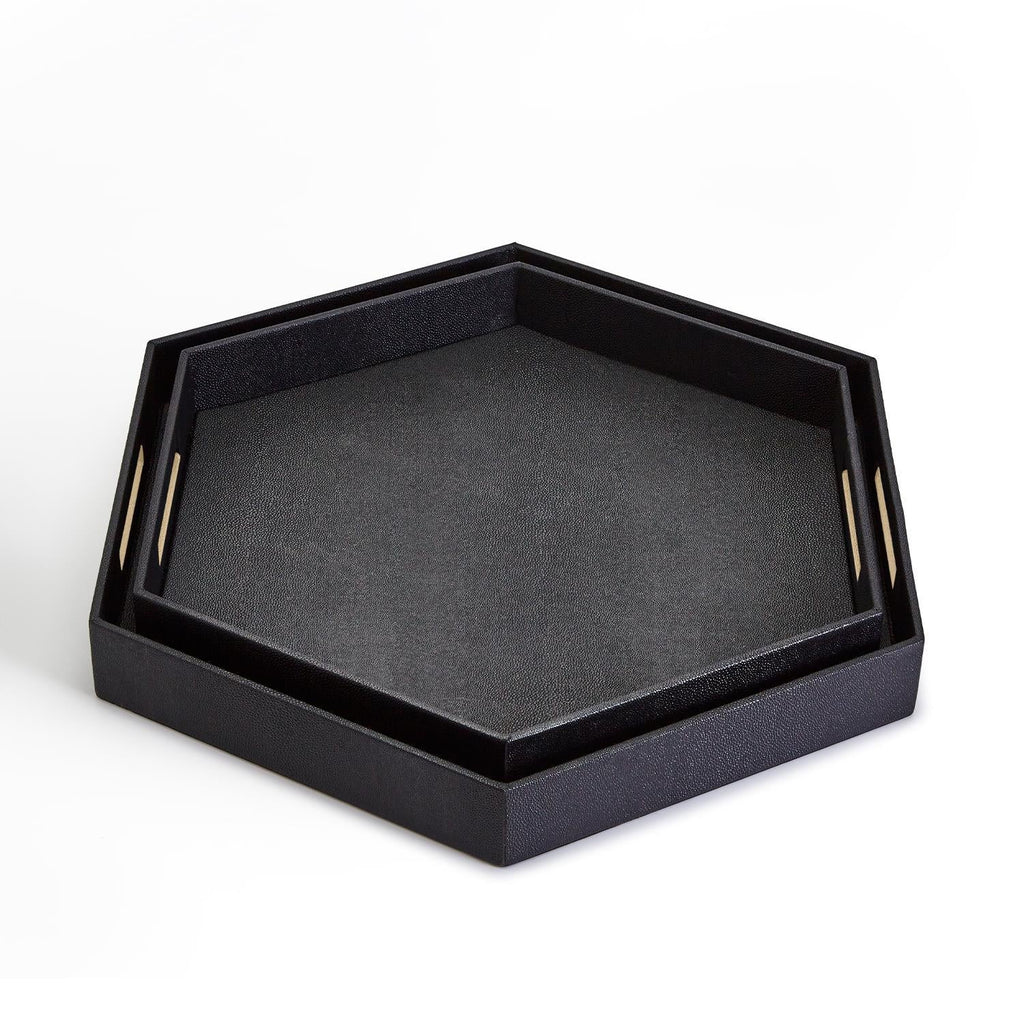 Two's Company S/2 Black Hexagon Stingray Trays