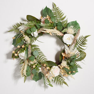 Faux 28" Rose & Fern Wreath | Safavieh - FXP1023