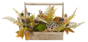 Faux 25" Lotus & Fern Wood Planter | Safavieh - FXP1065