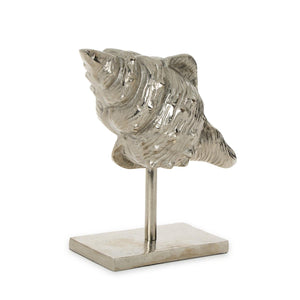 Antiqued Silver Conch Shell Sculpture on Stand | Tozai Home - HIT937
