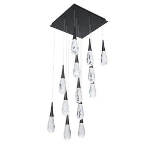 Hibiscus 13 Multi-Light Pendant (Square Canopy) in Black with Clear Optic Crystal | Schonbek - BPD21213S-BK