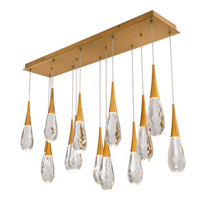Hibiscus 14 Multi-Light Pendant (Linear Canopy) in Aged Brass with Clear Optic Crystal | Schonbek - BPD21214L-AB