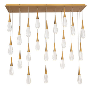 Hibiscus 23 Multi-Light Pendant (Linear Canopy) in Aged Brass with Clear Optic Crystal | Schonbek - BPD21223L-AB