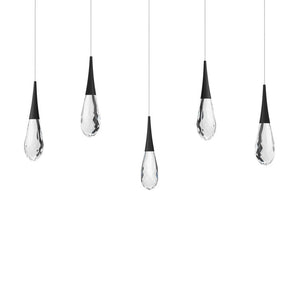 Hibiscus 5 Multi-Light Pendant (Linear Canopy) in Black with Clear Optic Crystal | Schonbek - BPD21205L-BK