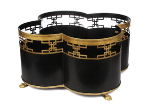 Black & Gold Fretwork Quatrefoil Planter