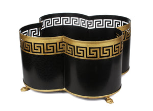 Black & Gold Greek Key Quatrefoil Planter