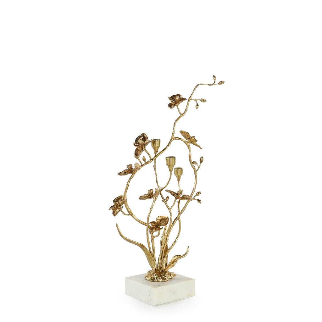 Orchids in Bloom Candleholder, Small Brass