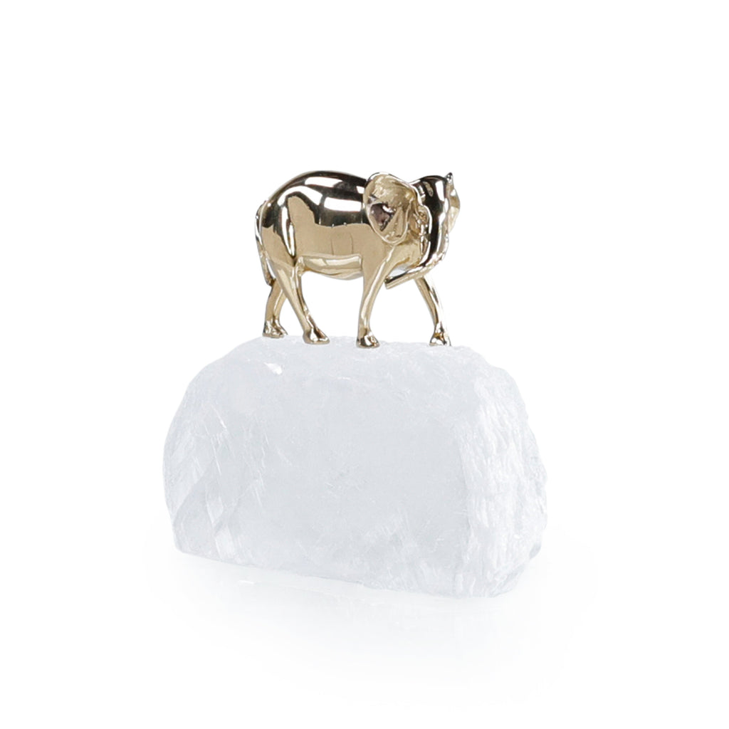 Brass Elephant Sculpture on Selenite I