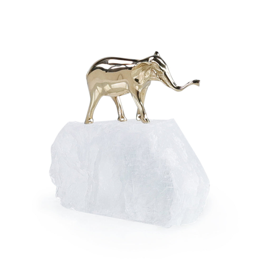 Brass Elephant Sculpture on Selenite II