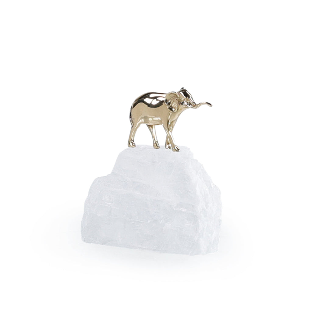 Brass Elephant Sculpture on Selenite III