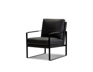 MITCHELL Lounge Chair Black Leather Black Powder Coated Legs | Mobital - LAR-MITC-BLAC-PCBLA