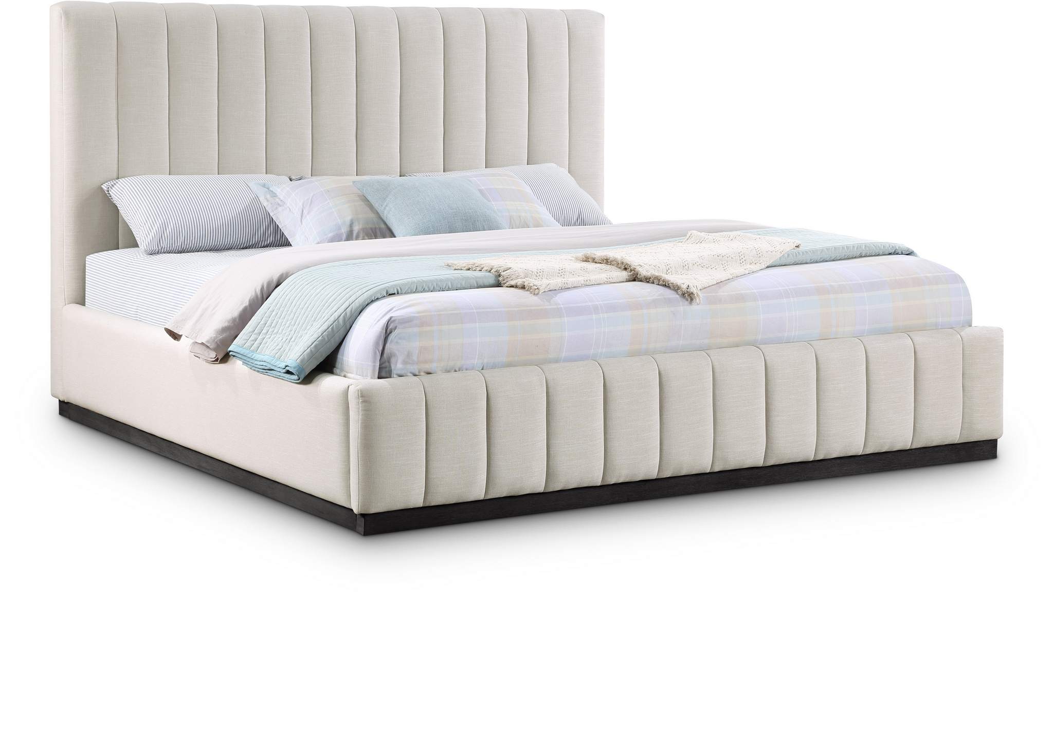Lucia Beige Linen Textured Fabric Upholstered King Bed | Meridian ...