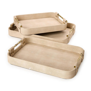 Set of 3 Cream Shagreen Rectangle Trays | Tozai Home - MAC100CR-S3