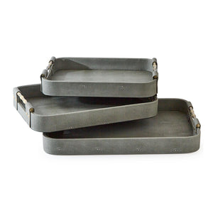 Set of 3 Grey Shagreen Rectangle Trays | Tozai Home - MAC100GY-S3