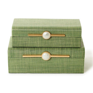 Monaco Green Faux Seagrass Set of 2 Nested Decorative Boxes | Tozai Home - MAC103GRN-S2