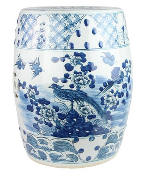 Bird and Floral Garden Seat with Raised Blue Dots