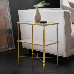 Brass Side Table With Stretcher  | Modern History - MH1189F01