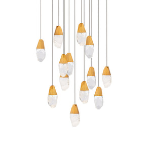 Martini 13 Multi-Light Pendant (Square Canopy) in Aged Brass with Clear Optic Crystal | Schonbek - BPD20213SO-AB