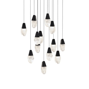 Martini 13 Multi-Light Pendant (Square Canopy) in Black with Clear Optic Crystal | Schonbek - BPD20213SO-BK