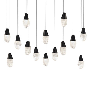 Martini 14 Multi-Light Pendant (Linear Canopy) in Black with Optic Haze Quartz | Schonbek - BPD20214LOH-BK