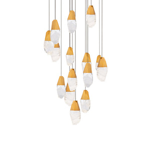 Martini 15 Multi-Light Pendant (Round Canopy) in Aged Brass with Clear Optic Crystal | Schonbek - BPD20215OH-AB