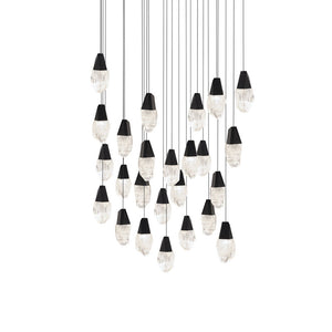 Martini 25 Multi-Light Pendant (Square Canopy) in Black with Optic Haze Quartz | Schonbek - BPD20225SOH-BK