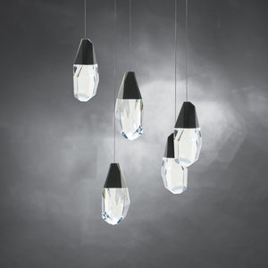 Martini 5 Multi-Light Pendant (Linear Canopy) in Black with Optic Haze Quartz | Schonbek - BPD20205LOH-BK
