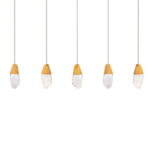 Martini 5 Multi-Light Pendant (Linear Canopy) in Aged Brass with Optic Haze Quartz | Schonbek - BPD20205LOH-AB