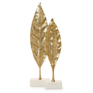 Set of 2 Golden Leaf Sculpture on Marble Base | Tozai Home - NND001-S2