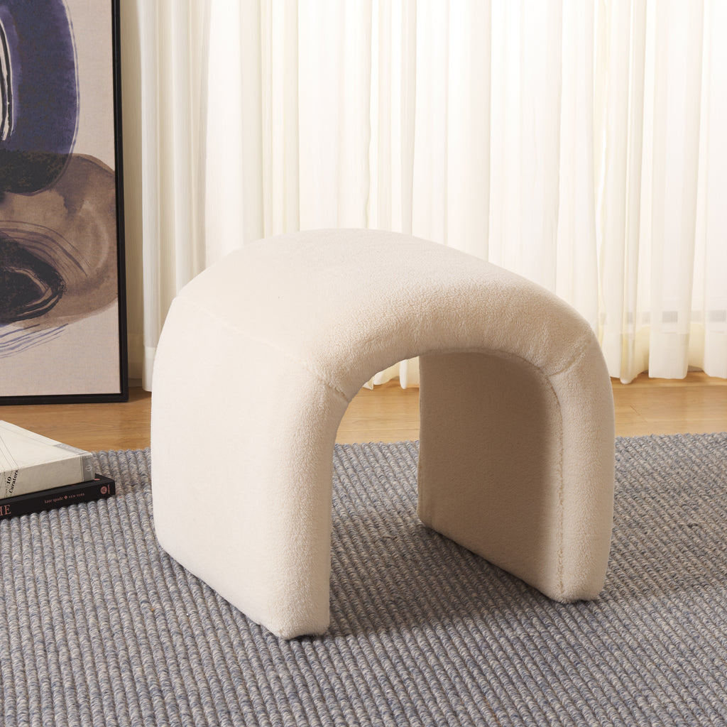 Kibo Ottoman | Safavieh - OTT1300 - Cream Faux Shearling