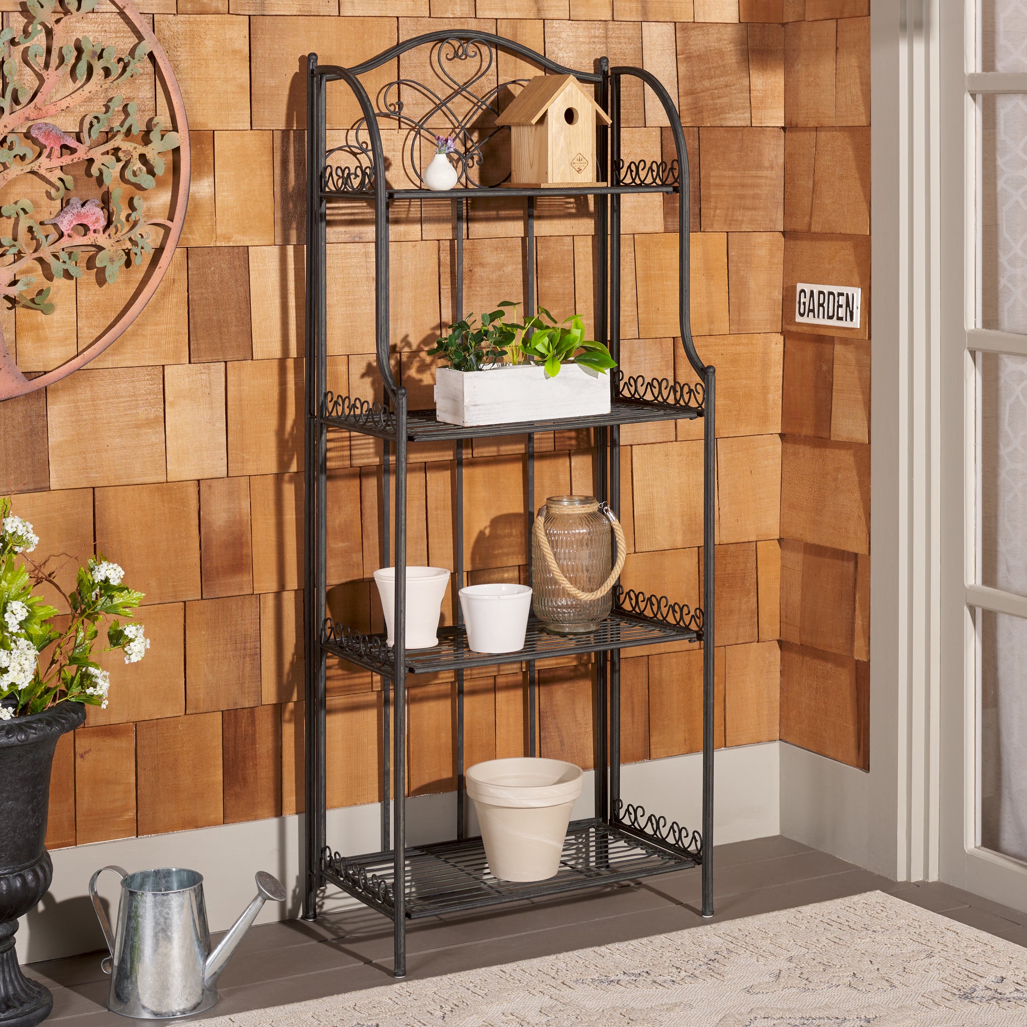 small bakers rack for plants Amaris Wrought Iron 4 Tier Outdoor Bakers Rack