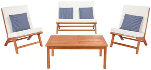 Safavieh Chaston 4 Pc Outdoor Living Set With Accent Pillows - Natural/Beige/ Navy Striped