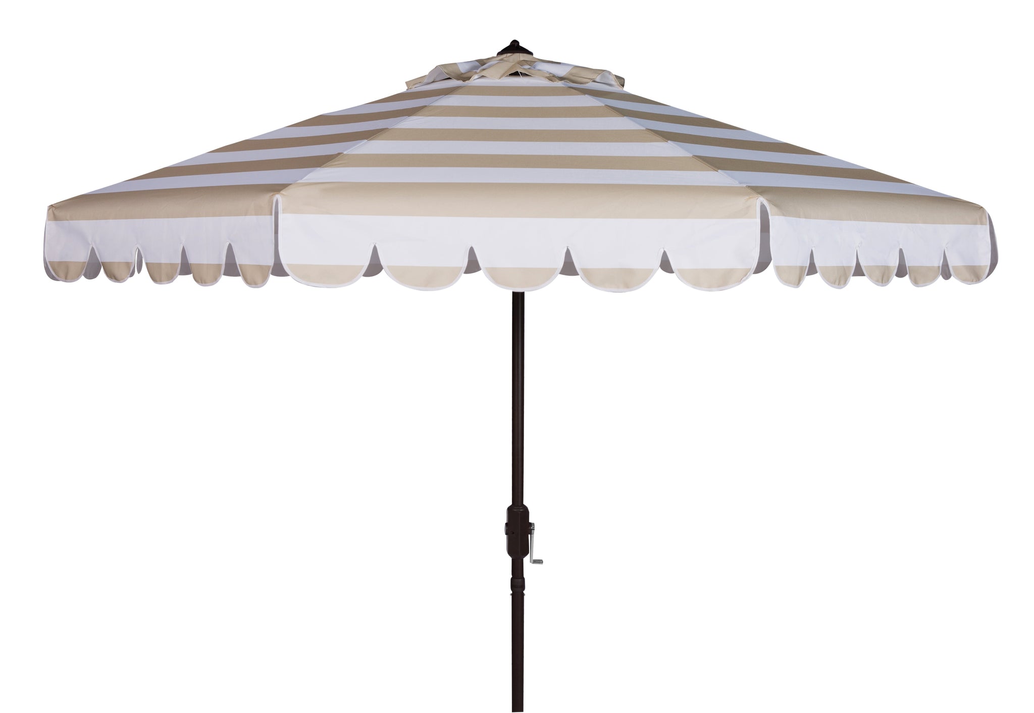 Maui Single Scallop Striped 9' Crank Auto Tilt Umbrella - Beige/White