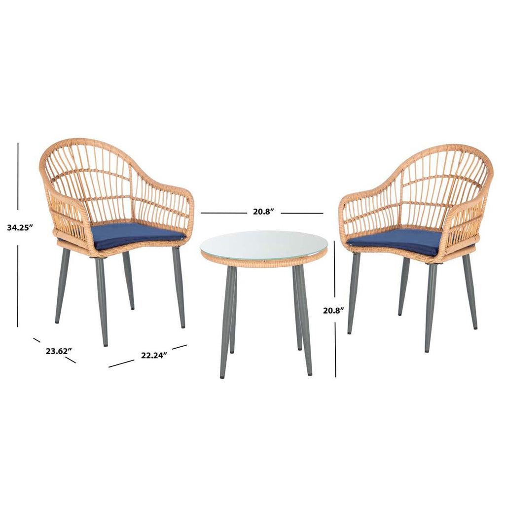 Safavieh Berlen 3Pc Lounger Set - Natural / Navy