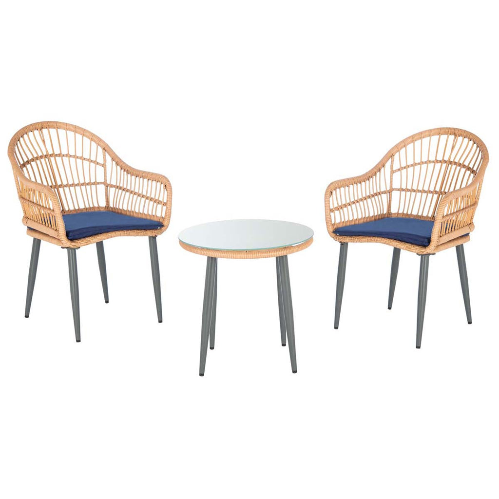 Safavieh Berlen 3Pc Lounger Set - Natural / Navy