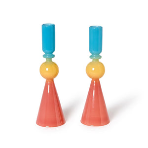 Set of 2 Multi Colored Glass Candle Holder | Tozai Home - PEH033-S2