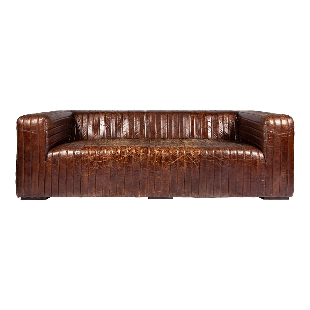 Castle Sofa Dark Brown Leather | Moe's Furniture - PK-1009-20