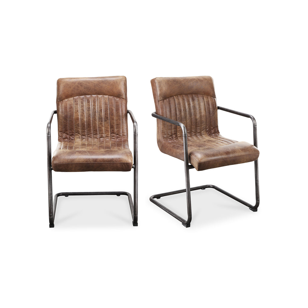Ansel Arm Chair Grazed Brown Leather-Set Of Two | Moe's Furniture - PK-1052-03