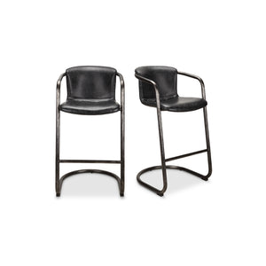 Freeman Barstool Onyx Black Leather -Set Of Two | Moe's Home Collection - PK-1060-02