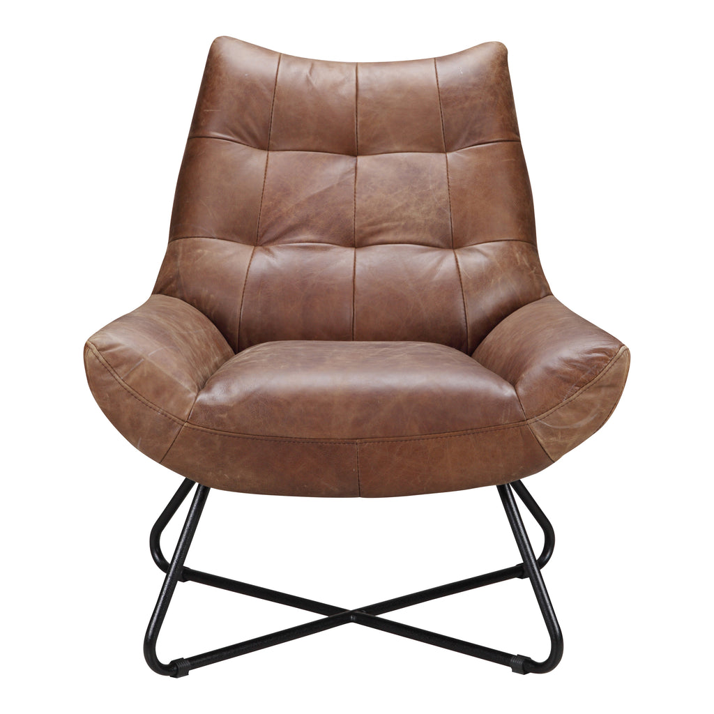 Graduate Lounge Chair Open Road Brown Leather | Moe's Furniture - PK-1063-14