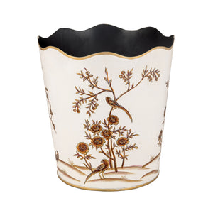 Ivory & Gold Scalloped Wastepaper Basket