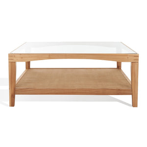 Nicolella Square Glass And Linen Coffee Table | Safavieh Couture – SFV2311