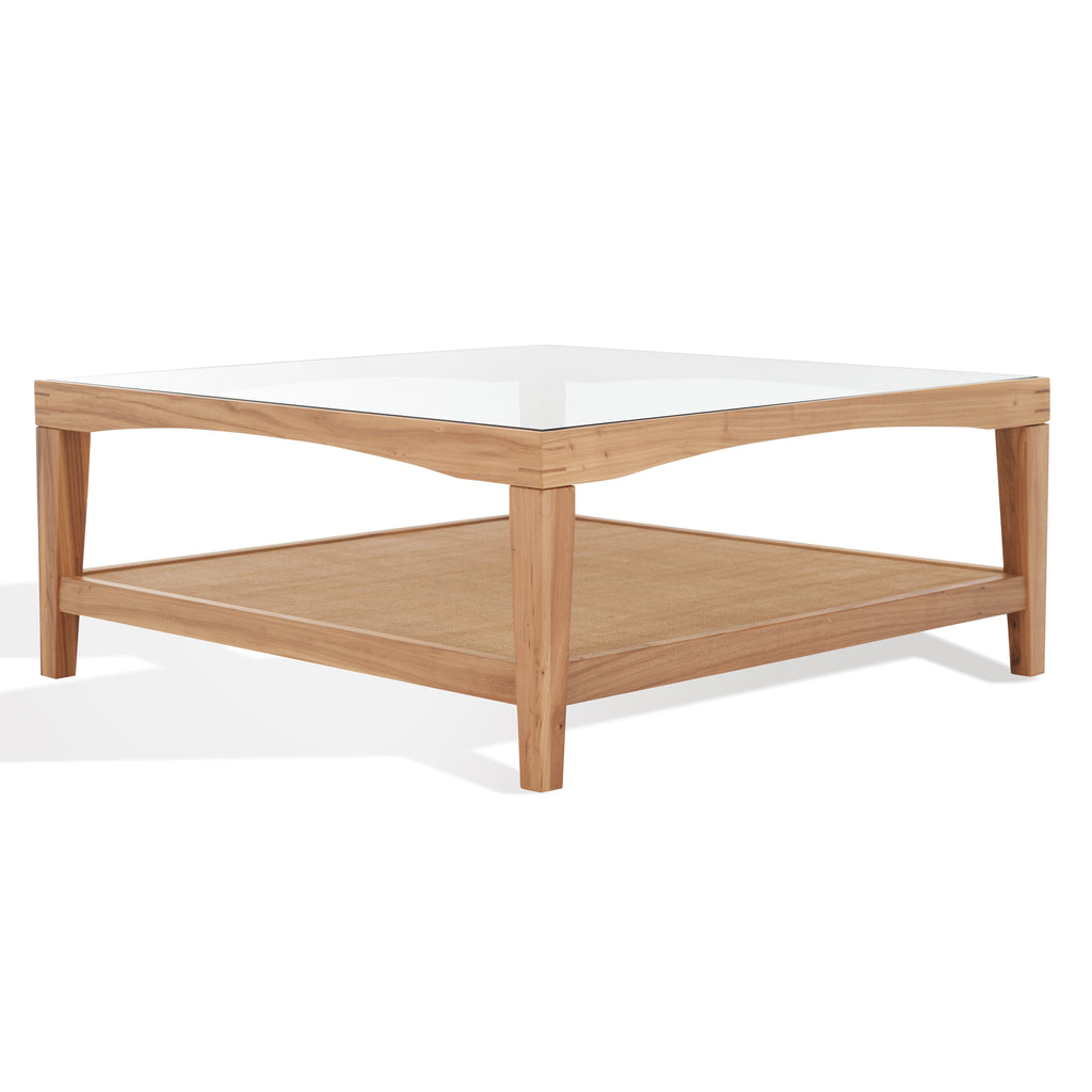Safavieh Couture Nicolella Square Glass And Linen Coffee Table, SFV2311 - Natural