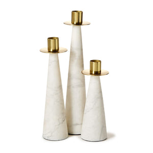 Set of 3 Marble Candle Holder with Gold Brass Finish | Tozai Home - SPN007-S3