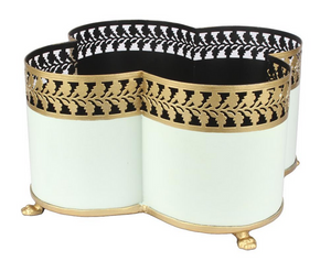 Pale Green & Gold Leaf Quatrefoil Planter