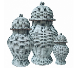 Pale Blue Round Wicker Jar (4 Sizes)