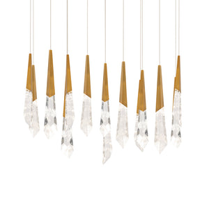 Solitude 14 Multi-Light Pendant (Square Canopy) in Aged Brass with Optic Haze Quartz | Schonbek - BPD31414L-AB